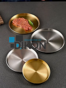 Round Serving Tray Gold Plate Stainless Steel Coffee Table Vanity Tray Jewelry Candle Organizer Kitchen Dessert Display