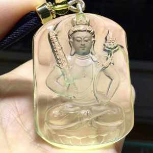 Pure natural topaz patron saint Peace brand pendant yellow color crystal transparent focus on wisdom and merit and wealth supreme merit and wisdom financial resources wide into size: 50*36*11.5mm