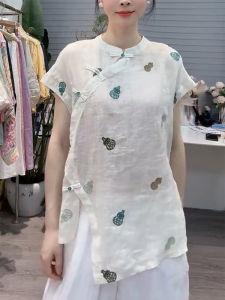 QINGNAER | Thin White Embroidered Casual Shirt For Women