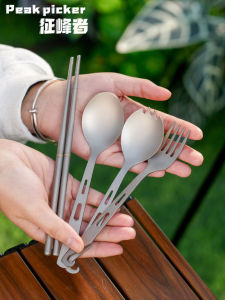 Pure Titanium Chopsticks Spoon Kit Outdoor Portable Titanium Tableware Spoon Camping Titanium Metal Chopsticks Fork Spoon Three-Piece Set