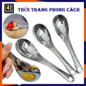 Muỗng Inox Cán Ngắn Vân Nổi Sáng Bóng Không Gỉ Cao Cấp - Thìa INOX Ăn Cơm Cháo Súp Tiện Lợi / Muỗng Ăn Cơm Ăn Súp Cao Cấp Cho Dân Văn Phòng Sinh Viên Đi Picnic Dã Ngoại