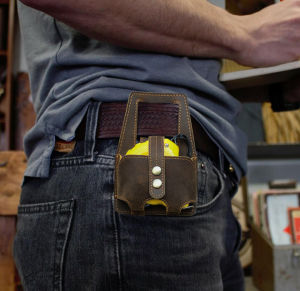 CONTACTS FAMILY Leather Electrician Tape Measure Tool Holster Waist Bag Tape Measuring Pocket Pouch Clip-on Belt Storage Kit Holder