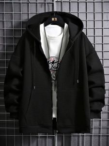 ROMON | Romon Mens Open Cardigan Hoodie Loose Casual Spring Autumn Fashion Brand Teenage Sports Jacket Zipper Regular Fit Antibacterial