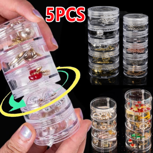 5Pcs/set Small Stackable Storage Box Transparent Multi-layer Organizer Case Rings Necklaces Earrings Nails Portable Container Travel Jewelry Box