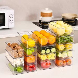 Transparent Food Storage Basket Seasoning Organizer Box Refrigerator Container Vegetable Fruit Box