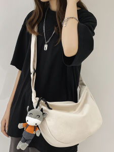 Casual Canvas Shoulder Bag Womens Style Dumpling Shape Crossbody Bag Simple Design Single Strap Soft Handbag for All Seasons