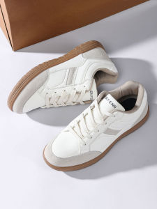 Mens Sporty Casual Shoes Waterproof Large Size Wear-Resistant White Leather Shoes with Cow Tendon Bottom Glue-Welded mid Heel