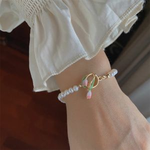 IVY Tulip Bracelet Women High-end Temperament Sweet All-match Stitching Pearl Tulips Bracelet Simple Jewelry Bracelet for Women