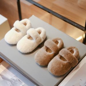Furry Booties Girls Winter Thickened Warm Fleece Lined Children Shoes Outdoor Bean Bean Shoes Baby Cotton Shoes Princess Style PU Leather Splicing