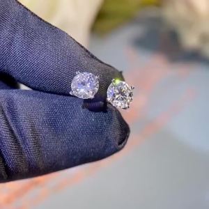 TY Original S925 Sterling Sliver Sier Moissanite Stud Earrings VVS Round Cut Gold Imitation Dia Ear Studs For Women Gift