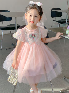 Princess Style Summer Dress for Girls Childrens Fashionable Lolita Skirt Polyester Fiber Material Party Wear Polyester Fiber 100%