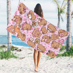 Cute Capybara Hearts Beach Towels Ultra Lightweight Quick Drying Super Absorbent Summer Essential Fast-Drying Towel for Beach