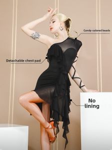YJFY Dance | Adult Latin Dance Outfit Off-Shoulder Tie One-Piece