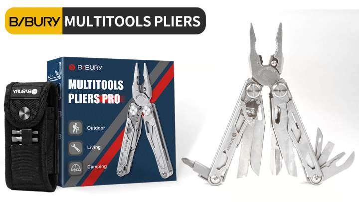 BIBURY Multitool Pliers Pro BI2045, Foldable Multitools with Replaceable Wire Cutters and Saw, Stainless Steel Multi Tool w/Upgraded Scissors and Screwdriver Set, Ideal for Camping, Fishing, Survival