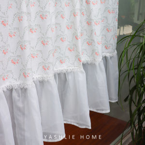 YASHLIE French Style Cotton Curtain Printed Partition Rod Inserting Door Curtain Cabinet Decor Semi-Curtain Home Textile