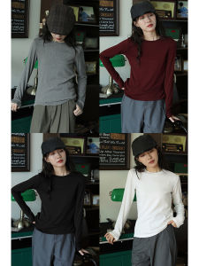 White Base Layer T-Shirt Womens Loose Long Sleeve round Neck Design Sensation Slimming Versatile Base Shirt Trendy