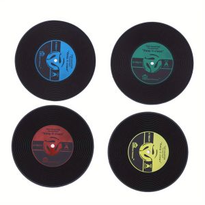 4pcs Record Coaster Water Coaster Beverage Coaster Music Party Coaster Retro Coaster Tea Cup Table Mat Coffee Cup Coaster
