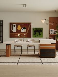 PINYOU | Retractable Vintage Style Bauhaus Dining Table Oak Veneer