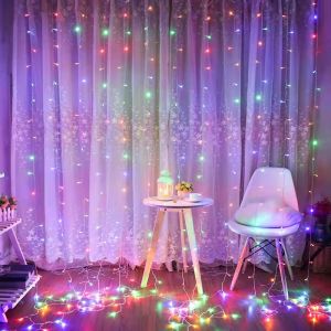 3Mx3M 8Modes LED Curtain Light String Fairy lights Christmas Lights Romantic Room Wedding Party Christmas Decoration with USB Remote Contral