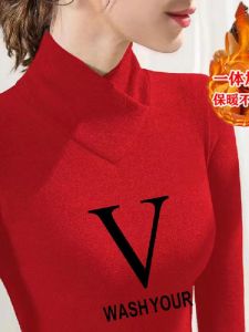 ผู้หญิง หนาขึ้น คุณภาพสูง ลำลอง สองด้าน ผ้าขนแกะ อุ่น เสื้อยืดกันความร้อน หลากหลาย ครึ่งสูง ปกเสื้อ เสื้อฐานขนาดใหญ่