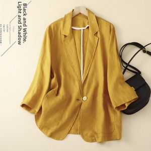 JIKE | Casual Cotton Linen 7/8 Sleeve Short Jacket