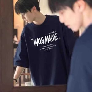 Heavyweight Pure Cotton Short Sleeve T-Shirt Mens Summer New American High Street Loose Teenage High School Students Top