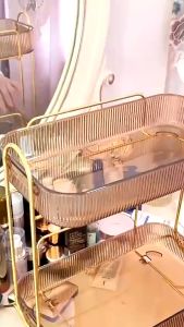Kệ Đựng Mỹ PhẩmĐồ Trang Điểm 2 Tầng Cao Cấp Có Viền Mạ Vàng Tặng Khay Đựng Trang Sức Phong Cách Hoàng Gia Sang Trọng