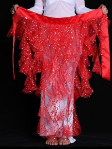 Belly Dance Waist Chain Hip Scarf ชุดเต้นรำตะวันออก ผ้าคล้องเอว ชุดเต้นรำตะวันออก กระโปรงลายใบไม้เกลียว 9 หาง ชุดเต้นรำตะวันออก