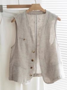 Genuine Product Clearance Cut Label Counter Linen V-neck Suit Vest Vest Womens Summer Waistcoat Thin Cotton Linen Vest Cardigan