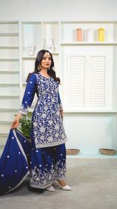 [PRE-ORDER : 10 DAYS] Size M to 2XL Pure Heavy Chinnon With Embroidery PAKISTANI EID special shalwar kameez suit (TOP+PALAZZO+DUPATTA)