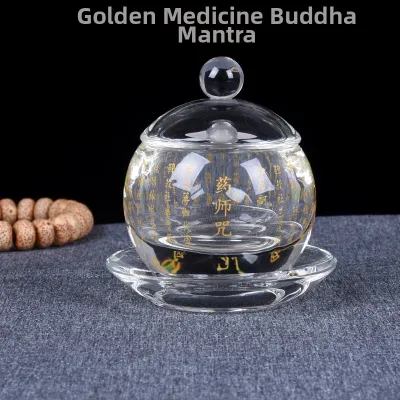Crystal Zen Offering Cup Buddhist Mantra Sacred Water Cup Wealth Attracting Lotus Flower Buddha Offering Cup Earthly Bodhisattva Water Cup