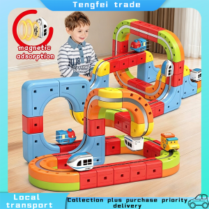 Electric Magnetic Track Train Toys Set Magnetic Building Block Train 3D Racing Track Set For Kids Boys Girls Birthday Gifts