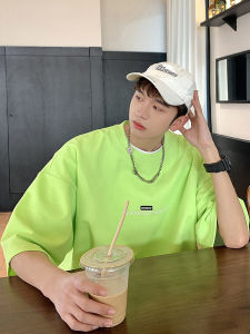 Avocado Green Cotton Mens T-shirt Colorful Short Sleeve Summer American Style Half Sleeve Dopaamine OOTD Fashion Trendy Tee