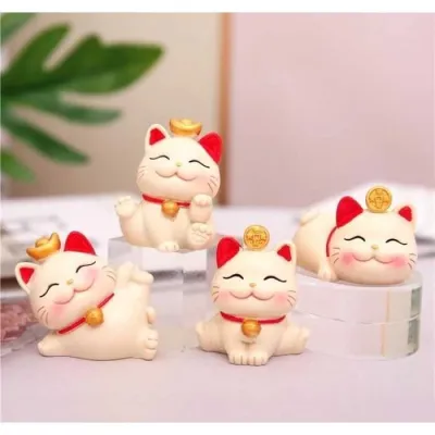 Pajangan Kucing Hoki Keberuntungan Lucky Cat Maneki Neko 1 set isi 4 Pcs / Hiasan Kue Ulang Tahun