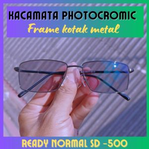Kaca Mata Minus Pria Photocromic Kotak Berubah Warna Optik Asli Ori Frame Metal