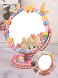 Girls DIY Handmade Cosmetic Mirror Material Kit Set Creative Makeup Mirror Educational Toys for Children Age 3-12