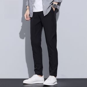 ROMON | Romon Mens Slim Fit Casual Pants Elastic Business West Pants Black Long Trousers Spring Autumn Fashion Urban Style Pocket Detail Anti-Wrinkle