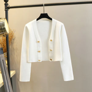 Áo Len Cardigan Dệt Kim Ngắn Cho Nữ Áo Khoác Ngoài Cao Cấp Váy Cạp Cao Áo Khoác Ngoài Áo Chui Đầu Cổ Chữ V Dài Tay Thường