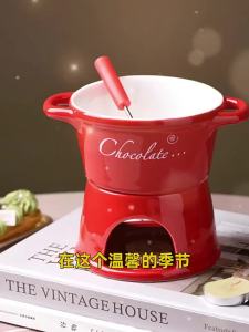 300ml Chocolate Melting Cup with Fork Candle Ceramic Butter Cheese Fondue Cup for Dessert Family Christmas Gatherings Gift
