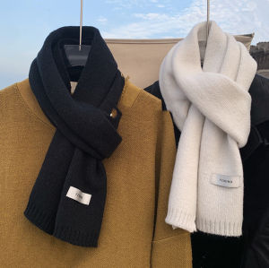 Korean solid color flat scarf autumn and winter knitted yarn fashionable thickened warm and trendy scarf for couples