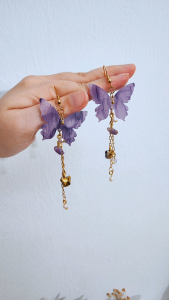 Made-to-Order SG - Purple Gold Mariposa Butterfly Link Crystal Dangle Earrings Handmade Crystal Dangle Earrings