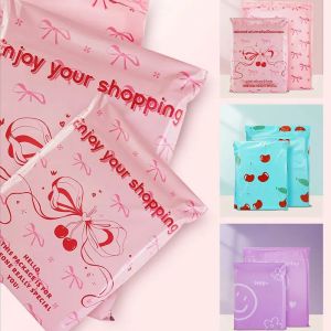 ใหม่สีชมพู Express กระเป๋าน่ารัก Bow Knot กระเป๋าจัดส่งบรรจุรองเท้าซอง PE Self Adhesive Courier Pouch Mailing Storage กระเป๋า
