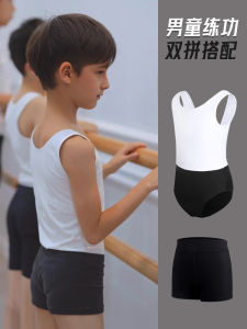Professional Dance Practice Suit for Boys White Jumpsuit with Black Shorts Childrens Performance Clothes Nylon Fabric