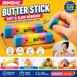 【Local Seller】Stress Relief Cheese Fidget Toy Colorful Squishy Butter Stick Squeeze Toy Funny Decompression Game Portable Anxiety Toy