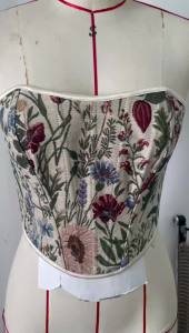 Womens Apricot Floral Tapestry Jacquard Corset Strapless Sweetheart Back Lace Up Vintage Cottagecore Bustier Top