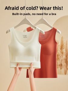 MiiOW | Thickened Fleece Womens Thermal Vest Cat Person Seamless Winter Warm Top Integrated With Chest Pad Inner Wear Base Shirt