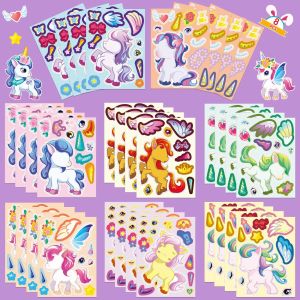8/16/24 PCS Cute Cartoon Unicorn Face Changing Stickers Creative Waterproof Reward Decals for Stationery Scrapbook DIY Crafts