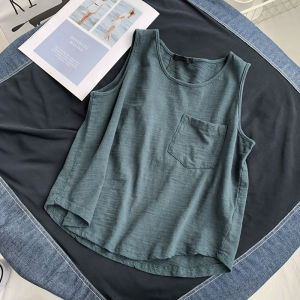 Basic Style Pocket Slub Cotton Fitness Sports Vest Womens Summer Outwear Tide Loose I-Shaped Sleeveless Inner Match Bottoming Shirt