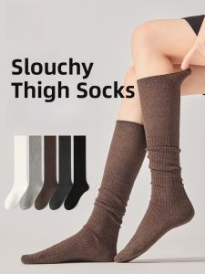 MiiOW | Warm Mid-Calf Womens Socks Autumn Winter Thickened Woolen Coffee Color Suitable For Birkenstock Shoes Knee High Long Tube Socks