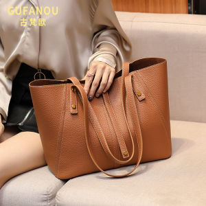 Gufanou Ladies Tote Bag Large Capacity Single Shoulder Commuter Handbag Fashionable Trendy Pure Color Casual Soft Leather